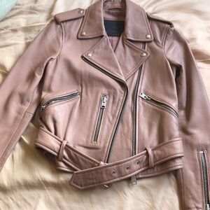 NWOT All Saints Pink Balfern Leather Jacket